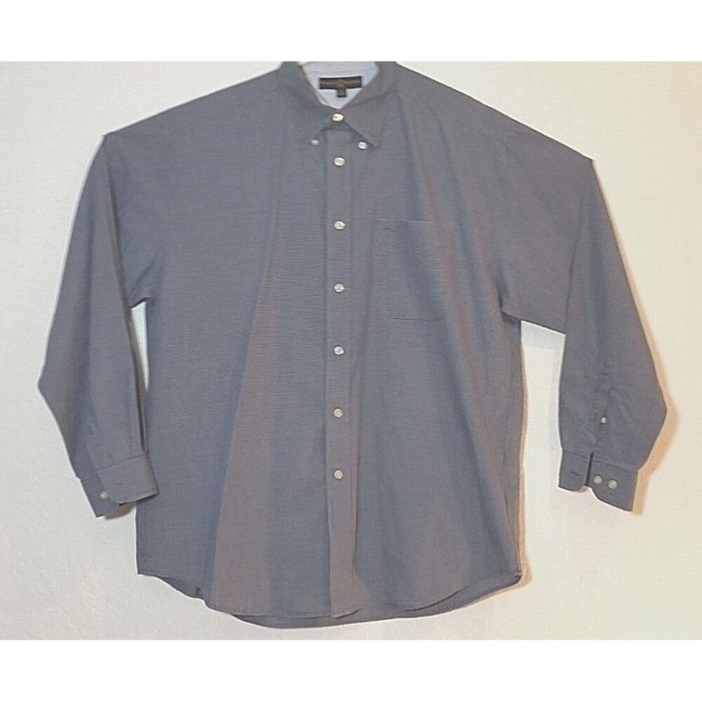 Tommy Hilfiger Golf Navy Blue Long Sleeve Pin Check Casual Dress Shirt Men Large
